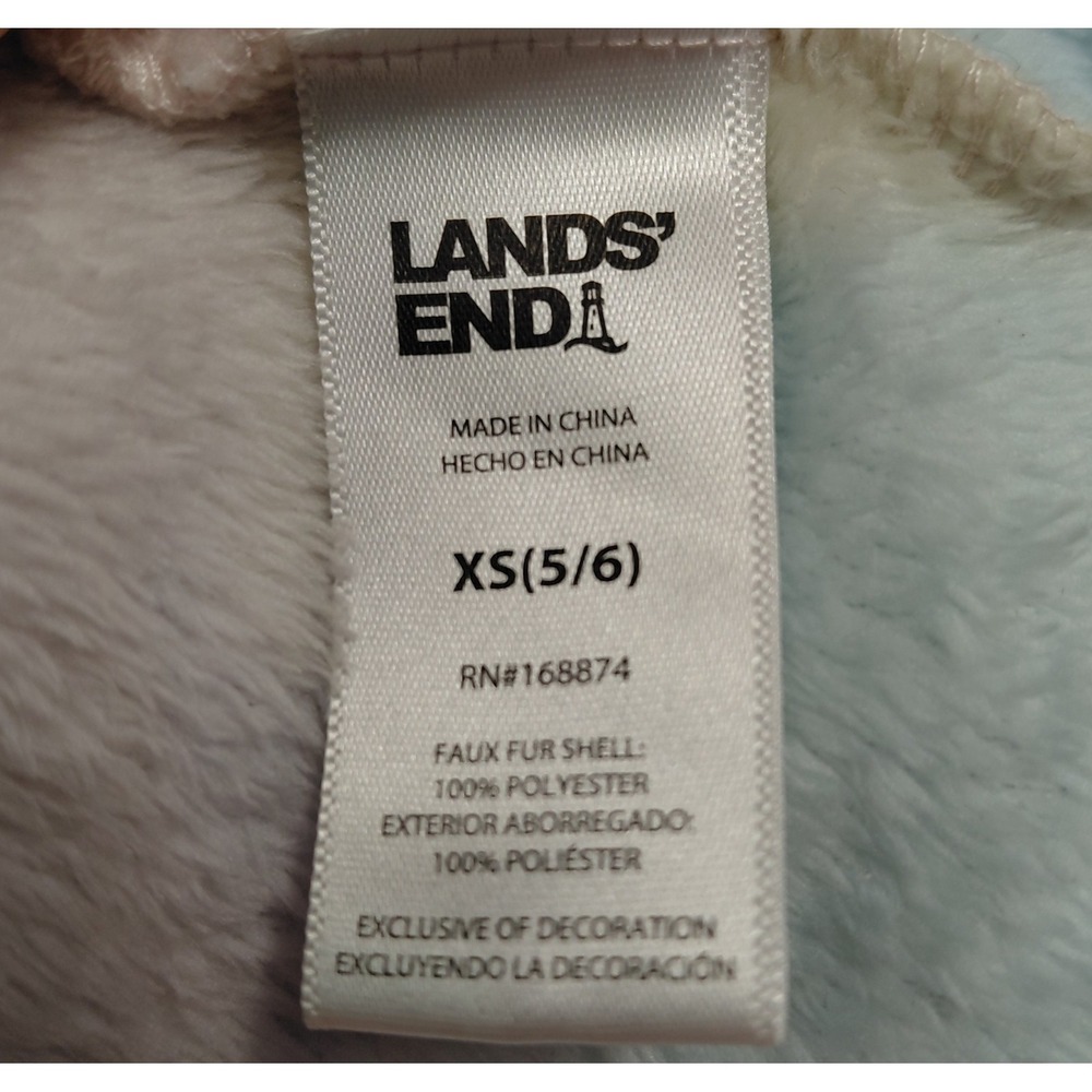 Lands' End Kids Fleece Hooded Size 6/ XS Bathrobe Tie Waist Soft Fuzzy Robe - Picture 5 of 9